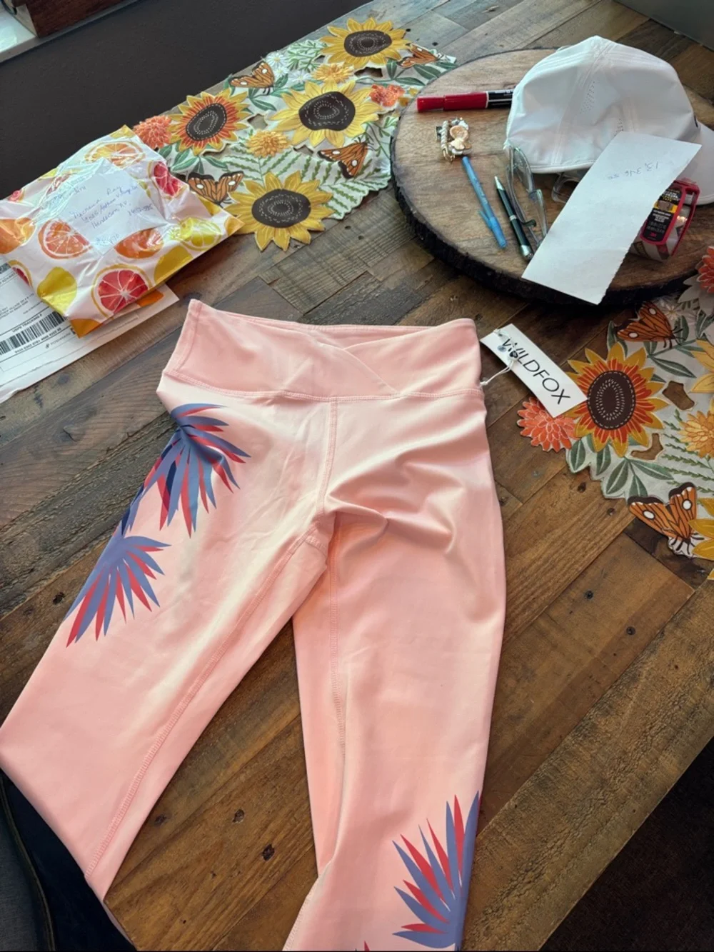 Wildfox Pink Leggings with Blue & Purple Palm Accents nwt - Picture 2 of 5
